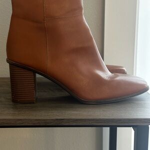 Tan Ankle Booties with Stacked Heel